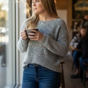 Jones New York Black & White Fuzzy Scoop Neck Sweater L